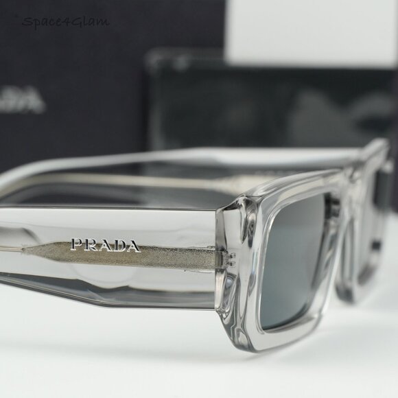 BRAND NEW Prada PR06YS 12R09T Transparent Grey Rectangle Unisex Sunglasses - Picture 7 of 10